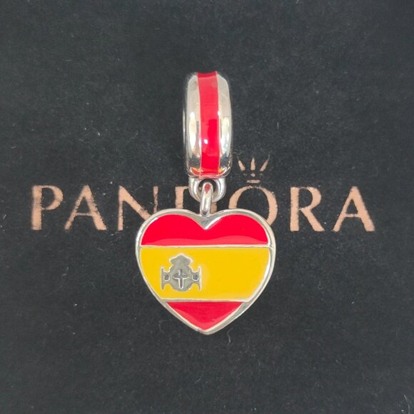 Pandora Spain Flag Dangle Charm Bracelet Pendant S925 Silver with box - Picture 1 of 6